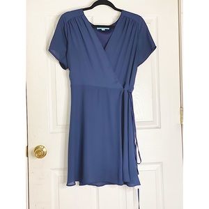 Blue Short Sleeve Wrap Dress